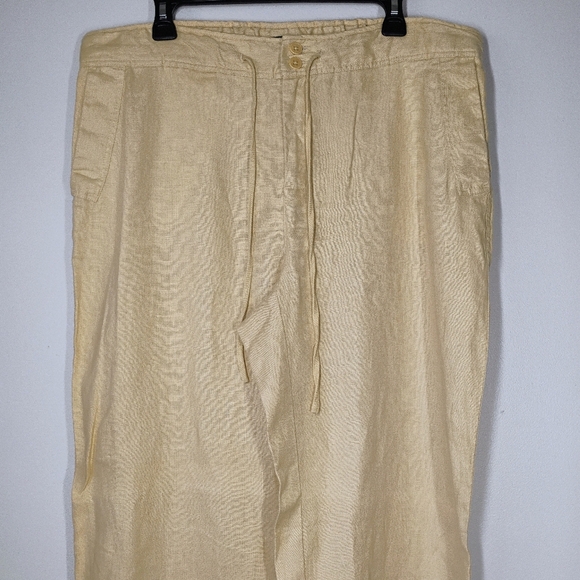 Lauren Ralph Lauren Pure Linen Wide Leg Pants Beige Lagenlook Beachy Size 14W - Picture 3 of 13